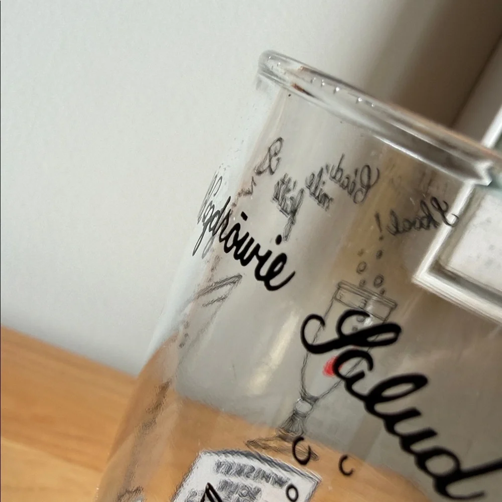 Vintage MCM Cocktail Recipe Mixing Glass Multi-Language Cheers Barware (No Lid)